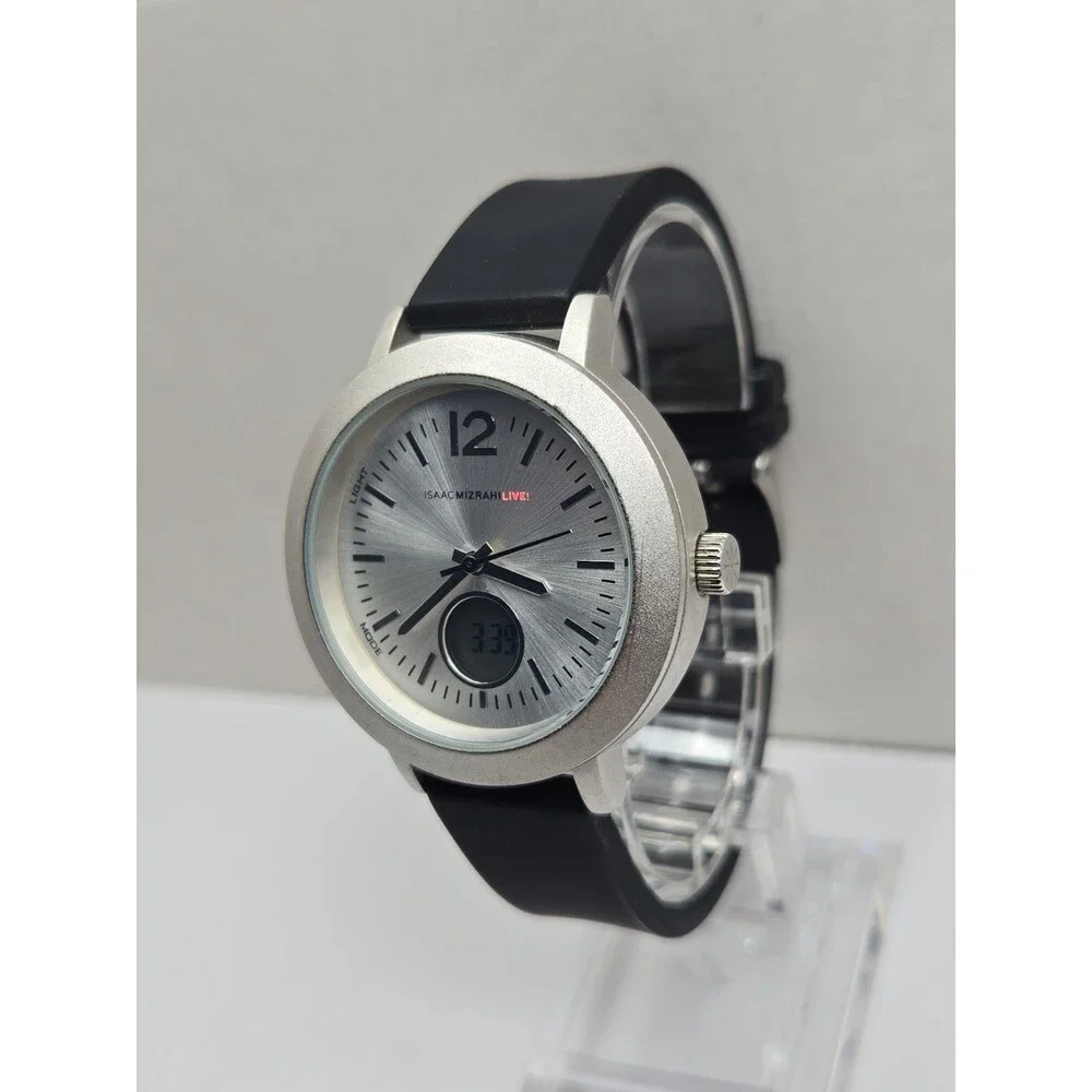 Isaac Mizrahi Live Womens Sport Analog Digital Silver Silicone Watch New Battery